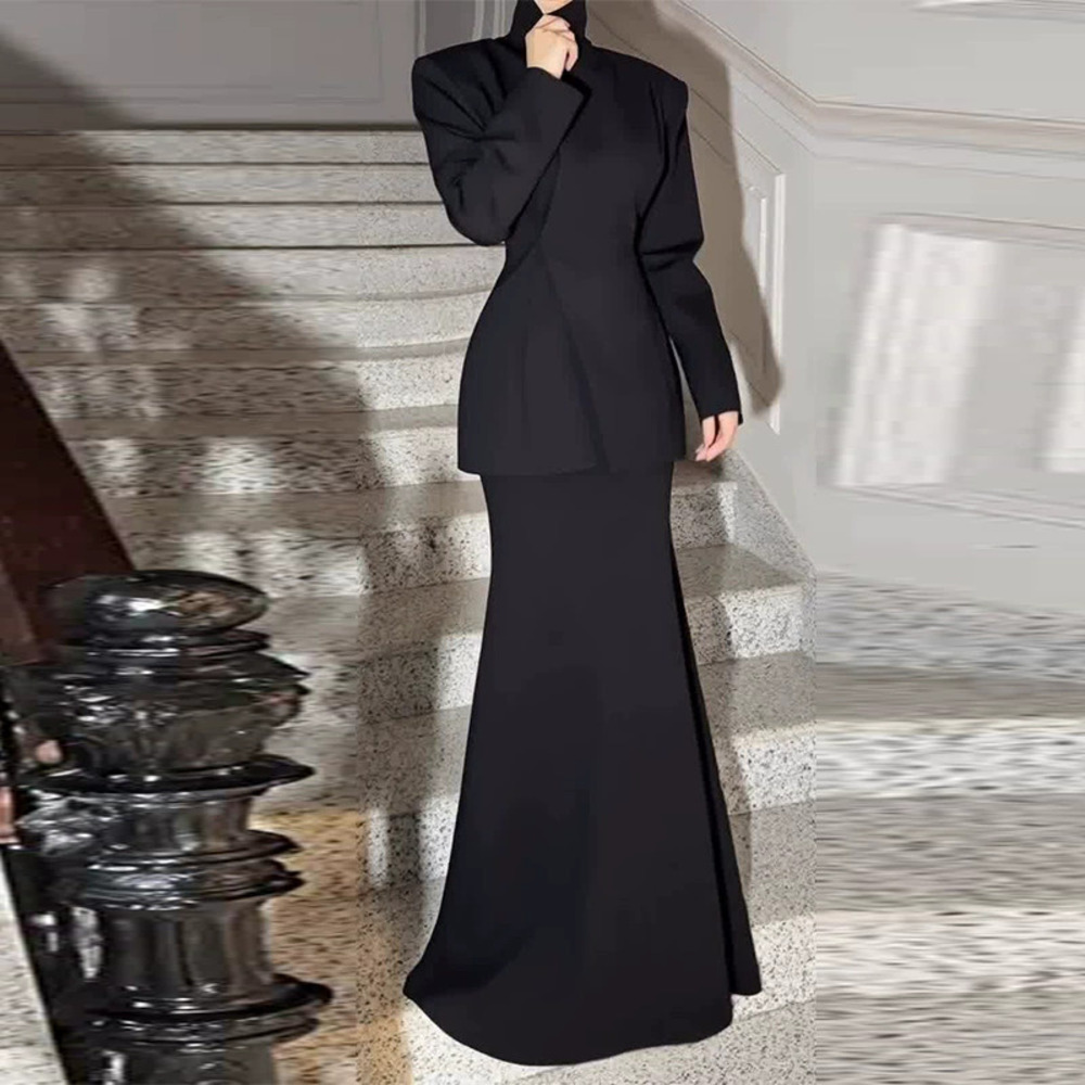Forever 21 Spring Elegant Turtleneck Fitted Waist Black 2-Piece Set